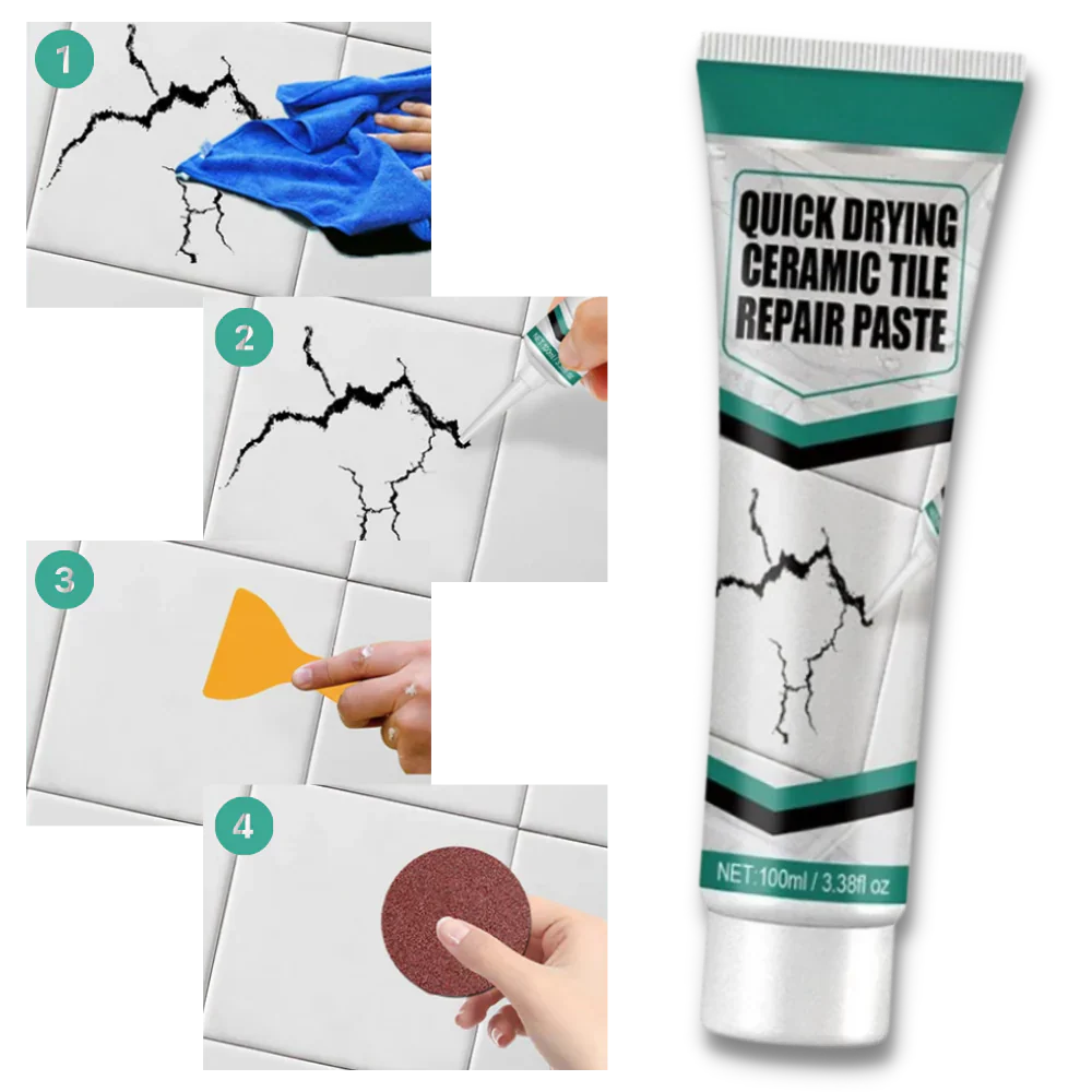 Ceramic Tile Repair Paste with Scraper Tool and Sandpaper, Waterproof Formula All Vera Mart