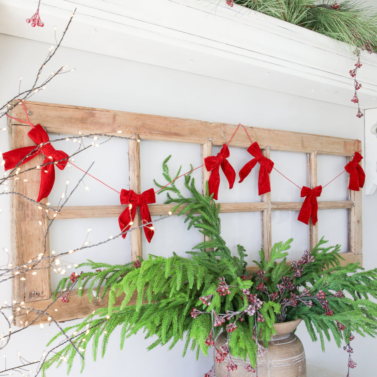 5' Red Velvet Bow Garland - Interior Delights