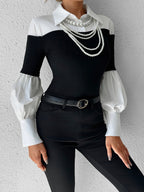 Long Sleeve Woven Polo Shirt with Contrast Binding and Medium Stretch All Vera Mart