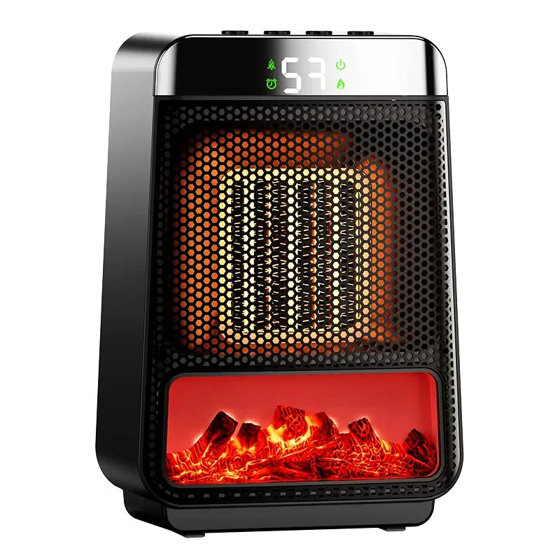 Ceramic Space Heater with Dual Flame Effect and Digital Timer, Rapid 3-Second Heat All Vera Mart