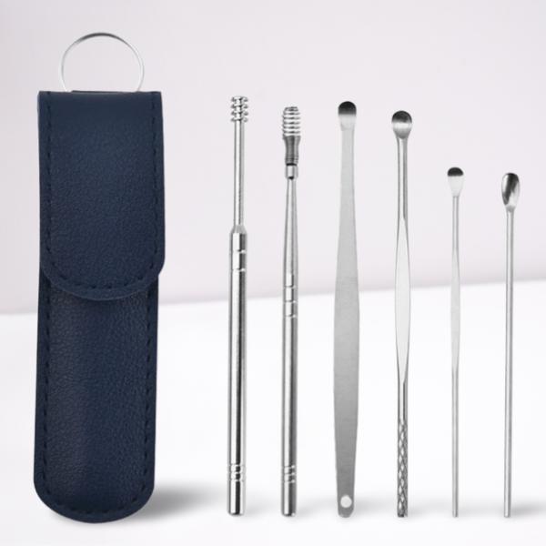 Stainless Steel Ear Cleaning Kit with Spoon and Spiral Tips, Storage Case All Vera Mart