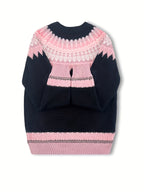 Womens Chunky Jacquard Round Neck Sweater with a Nature Inspired Pattern in Eight Colors