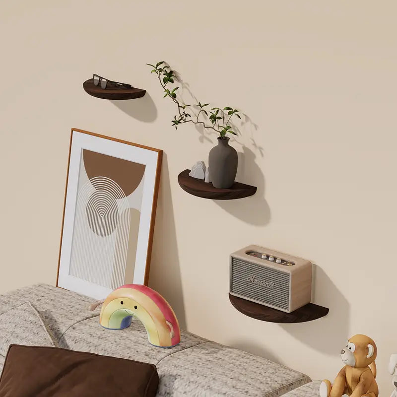 Floating Half Moon Wooden Shelf with Natural Grain Finish All Vera Mart