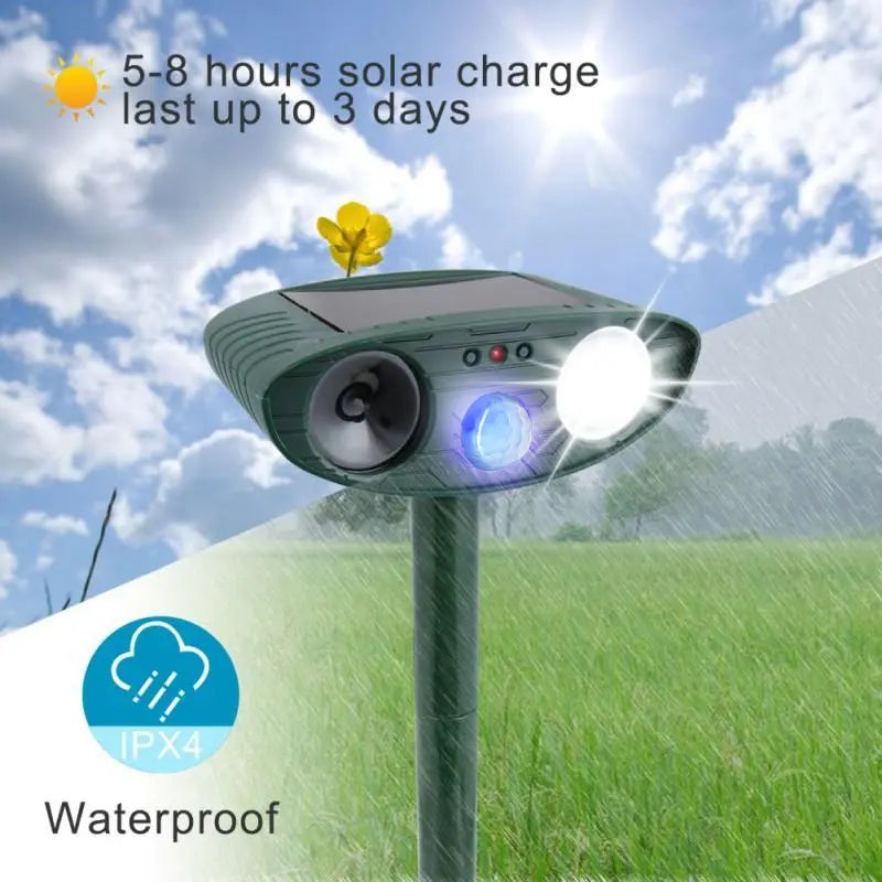Solar Ultrasonic Deer Repeller with Motion Sensor and Dual Speakers, Weather Resistant All Vera Mart