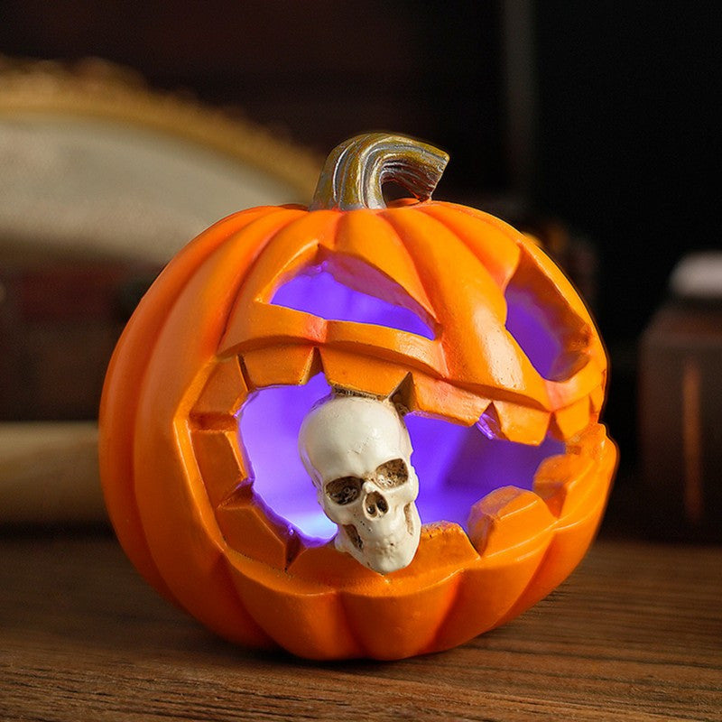 Carved Pumpkin Ornament with Skull Detail for Halloween Decoration All Vera Mart