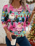 Women's Christmas Pullover Sweater with Scalloped Hem and Multicolor Holiday Pattern All Vera Mart