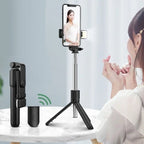 Extendable Selfie Stick with Wireless Remote and Fill Light, Tripod Base All Vera Mart