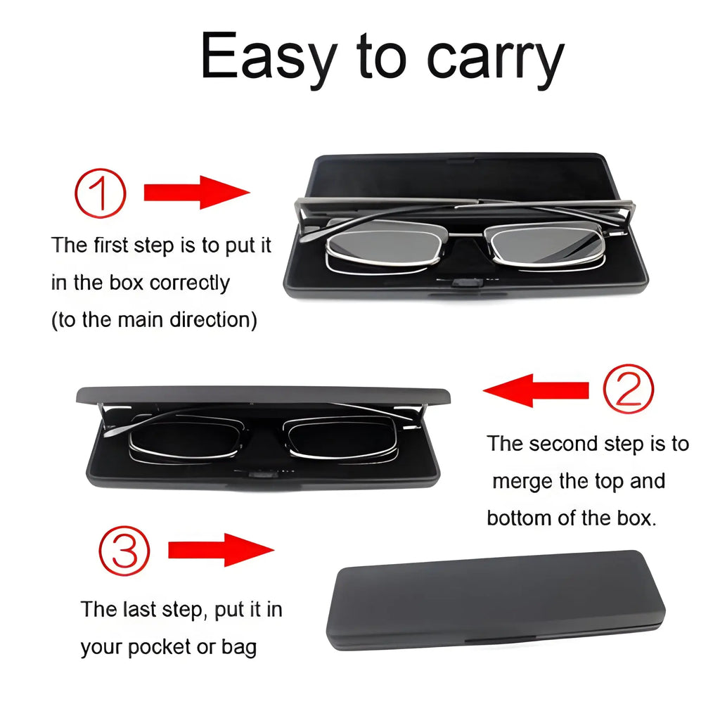 Folding Reading Glasses with Slim Case and Spring Hinge, Lightweight Steel Frame All Vera Mart
