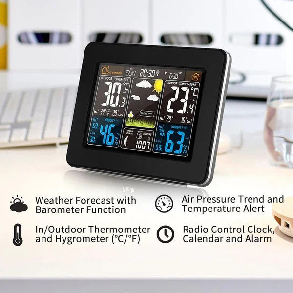 Weather Station with Wireless Outdoor Sensor and Atomic Time Sync, Color Display All Vera Mart