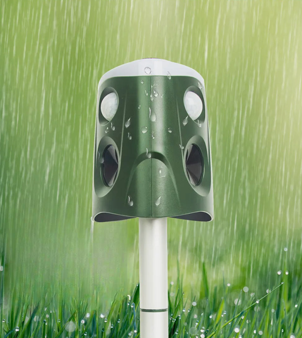Ultrasonic Animal Repellent with 360° Sensor and Flashing Lights, Solar Powered All Vera Mart