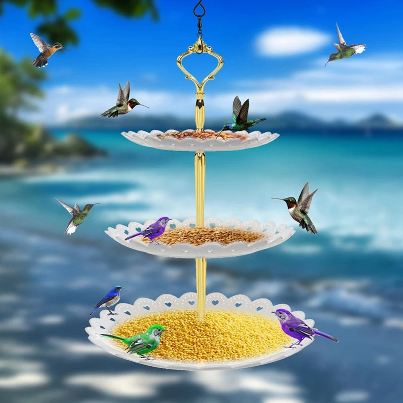 Three-Tier Hanging Bird Feeder with Water Bath and Seed Tray All Vera Mart