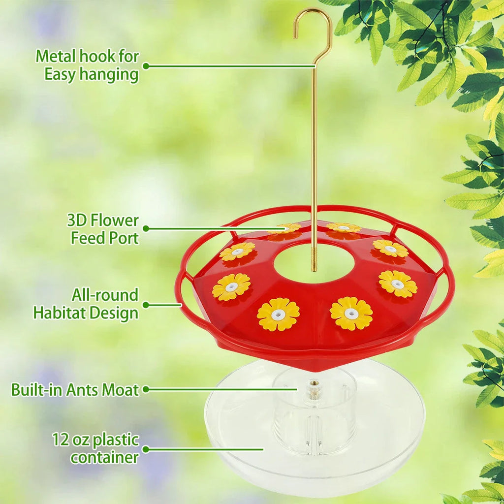 Eight Port Hummingbird Feeder with Transparent Base and Ant Bee Proof Design All Vera Mart
