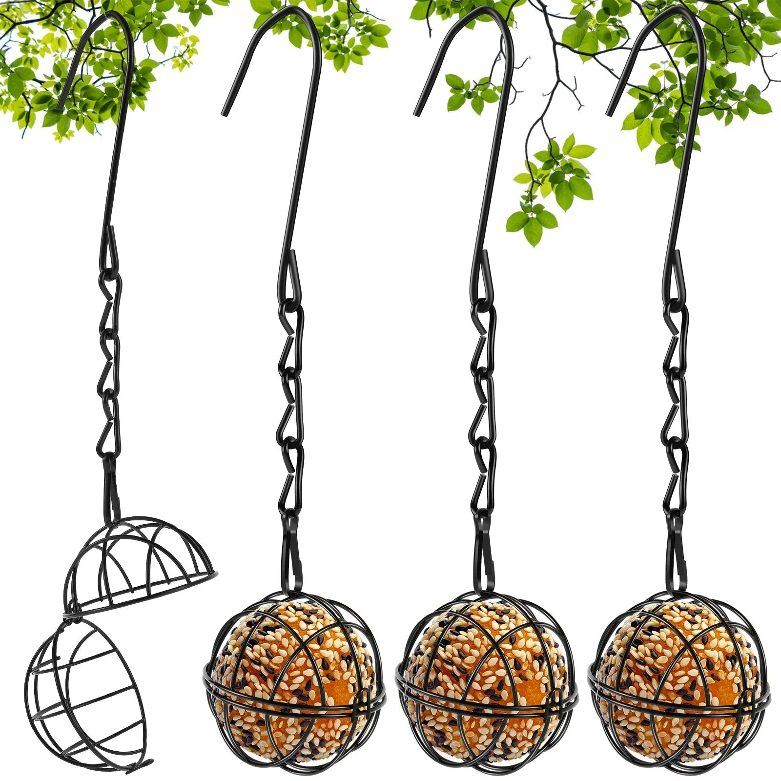 Rust Resistant Bird Feeder Set with Hanging Chains and Squirrel Proof Lids All Vera Mart