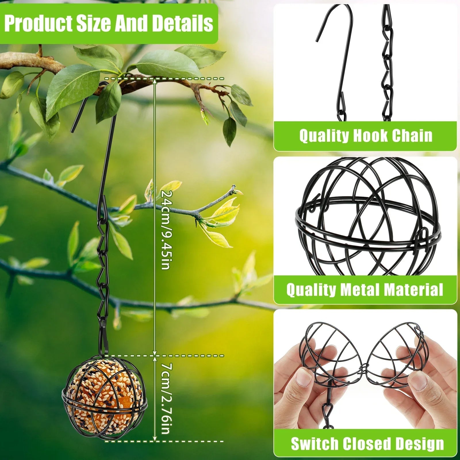 Rust Resistant Bird Feeder Set with Hanging Chains and Squirrel Proof Lids All Vera Mart