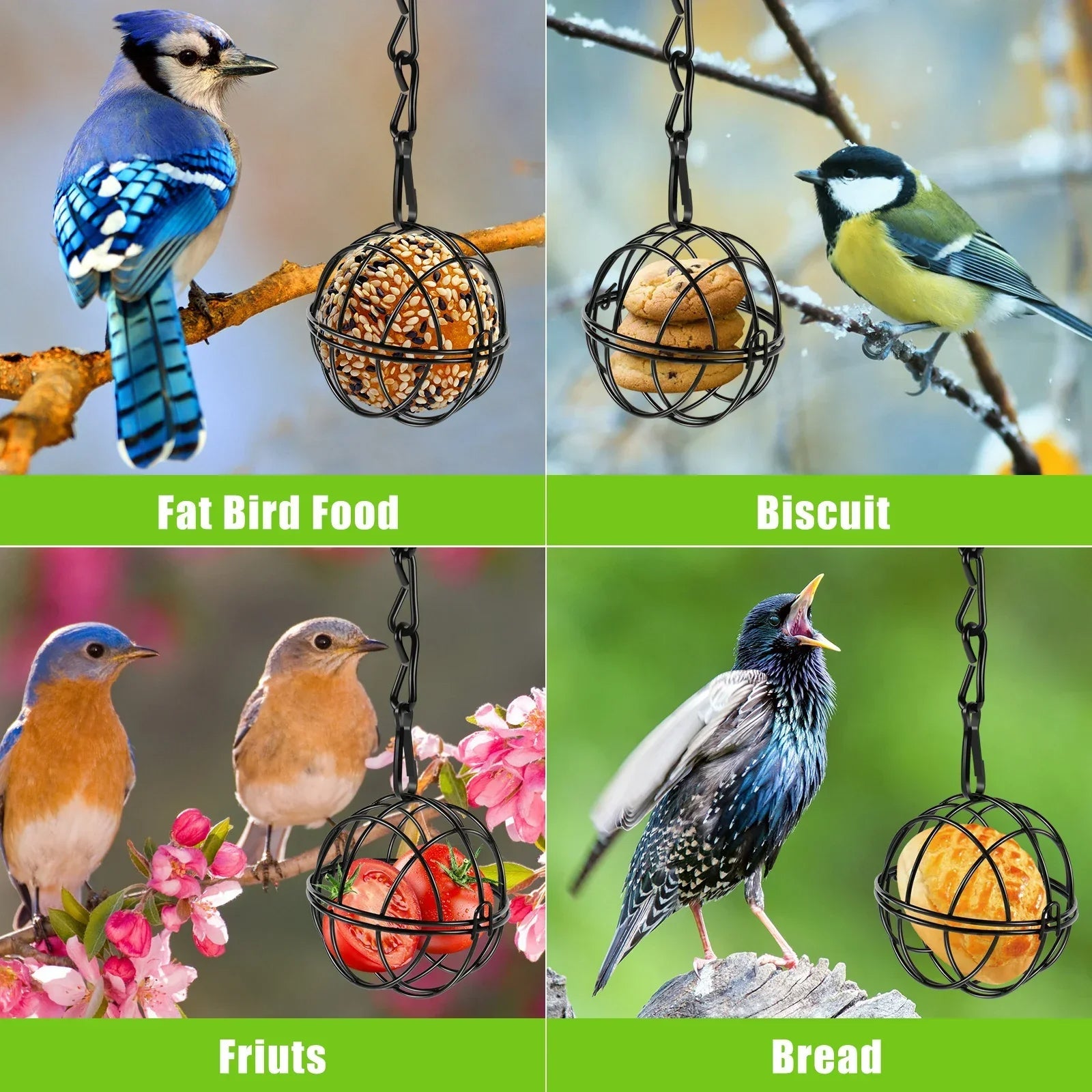 Rust Resistant Bird Feeder Set with Hanging Chains and Squirrel Proof Lids All Vera Mart