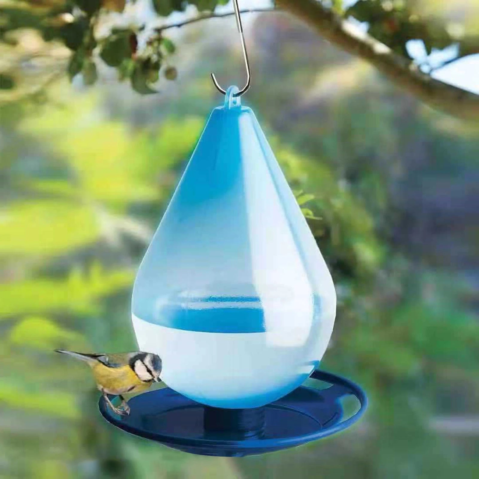 Hanging Bird Water Feeder with Wrap-Around Perch and Clear Raindrop Design All Vera Mart