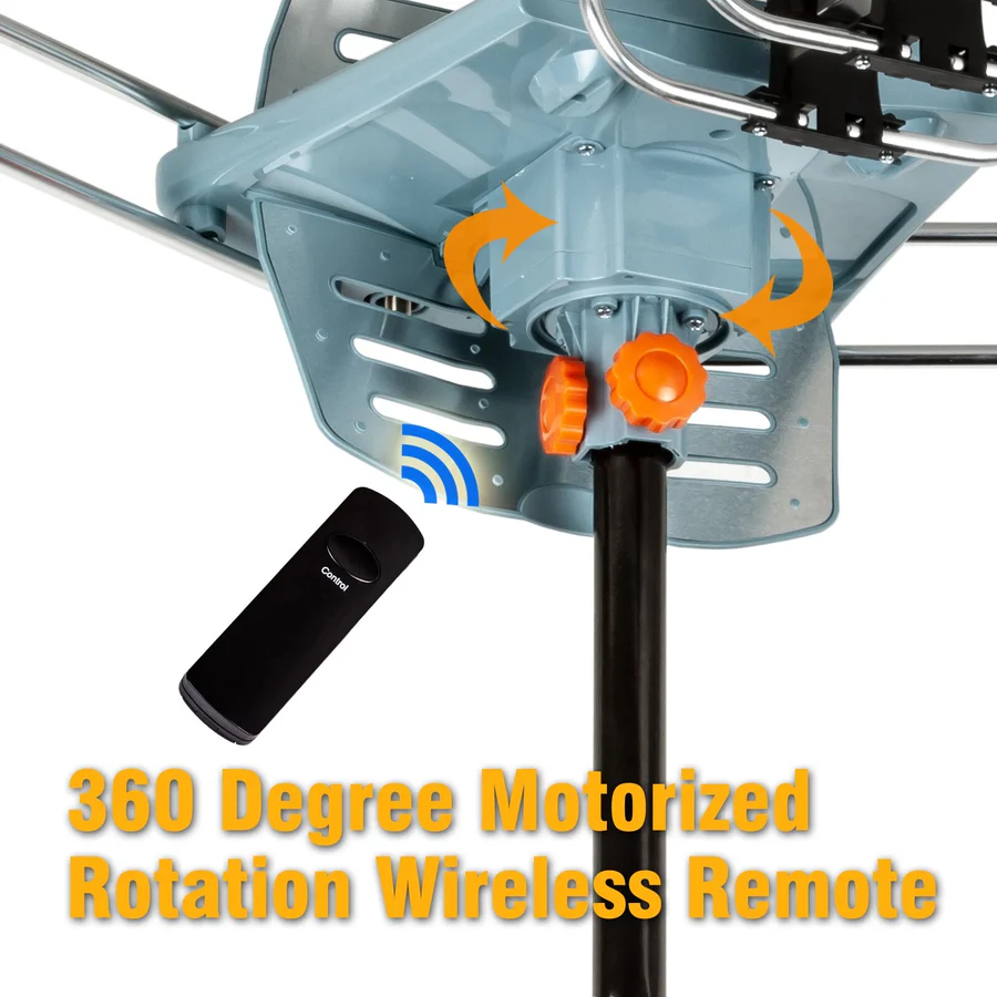 Motorized Outdoor TV Antenna with 360 Degree Rotation Remote and Steel Pole Mount