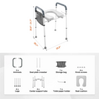 Adjustable Height Raised Toilet Seat Frame with Padded Armrests and Aluminum Body