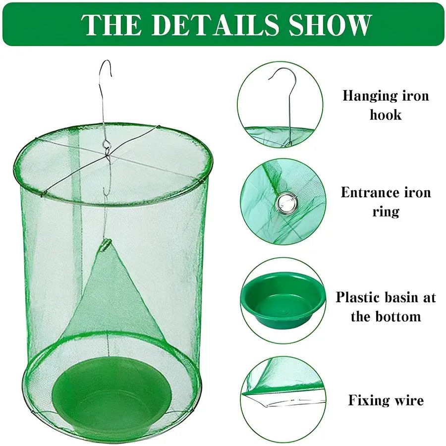 Hanging Fly Trap with Non-Toxic Bait and Expandable Capture Chamber, Reusable All Vera Mart