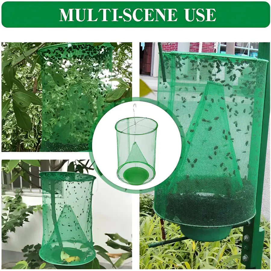 Hanging Fly Trap with Non-Toxic Bait and Expandable Capture Chamber, Reusable All Vera Mart