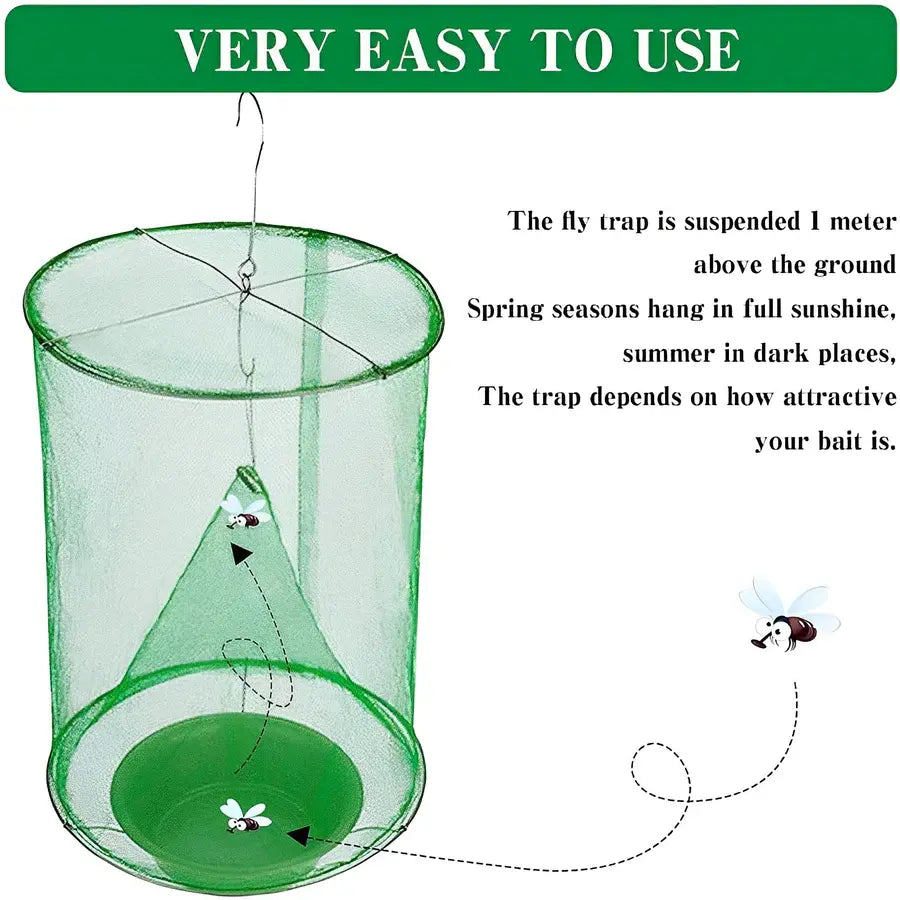 Hanging Fly Trap with Non-Toxic Bait and Expandable Capture Chamber, Reusable All Vera Mart