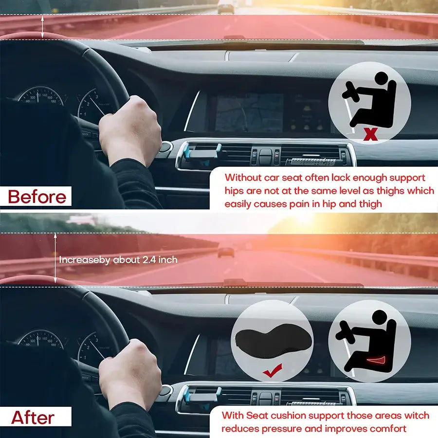 Seat Cushion for Short Drivers with 3.5 in Lift and Memory Foam, Removable Cover All Vera Mart