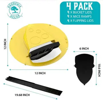 5-Gallon Bucket Mouse Trap Lid with Auto-Reset Ladder and Non-Toxic Design, 4-Pack All Vera Mart