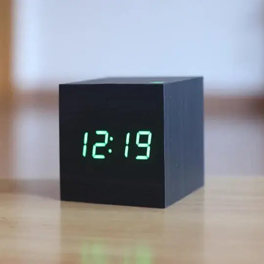 Wooden Digital Clock with Hidden LED Numerals and USB or Battery Power, Compact Tabletop All Vera Mart
