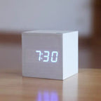 Wooden Digital Clock with Hidden LED Numerals and USB or Battery Power, Compact Tabletop All Vera Mart