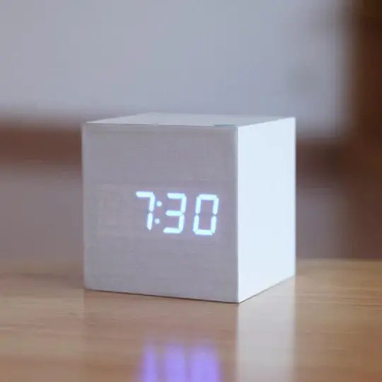 Wooden Digital Clock with Hidden LED Numerals and USB or Battery Power, Compact Tabletop All Vera Mart