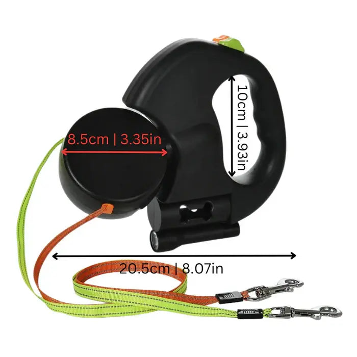 Dual Retractable Dog Leash with 360° Swivel and Built-In LED Light, 9.8 ft Per Lead All Vera Mart