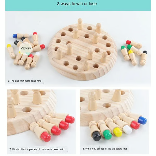 Color Memory Matching Game with 24 Wooden Pegs and Dice for Ages 3+ All Vera Mart
