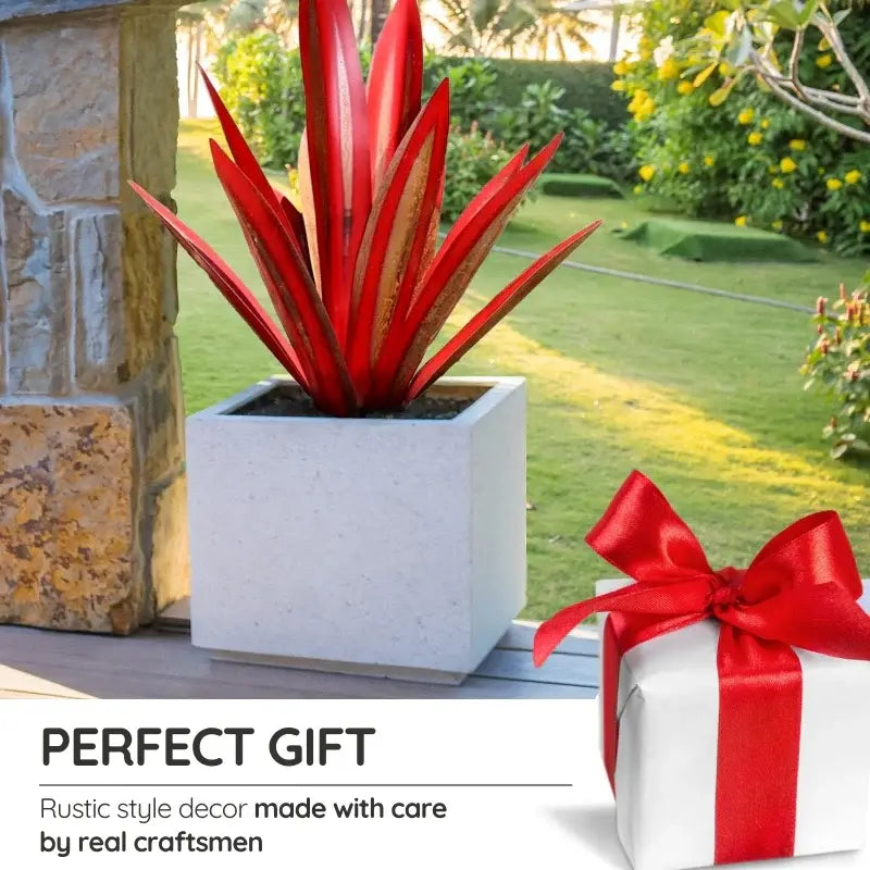 Metal Plant Sculpture with Weatherproof Steel and Rustic Finish, Indoor Outdoor Accent All Vera Mart