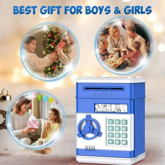 Kids Electronic Piggy Bank with Automated Bill Slot and Dual Lock Security, LED Prompts All Vera Mart