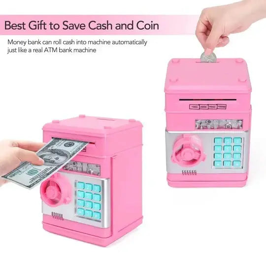 Kids Electronic Piggy Bank with Automated Bill Slot and Dual Lock Security, LED Prompts All Vera Mart