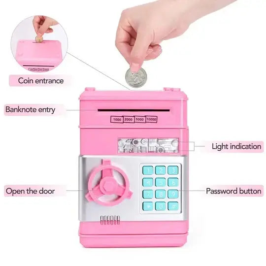 Kids Electronic Piggy Bank with Automated Bill Slot and Dual Lock Security, LED Prompts All Vera Mart