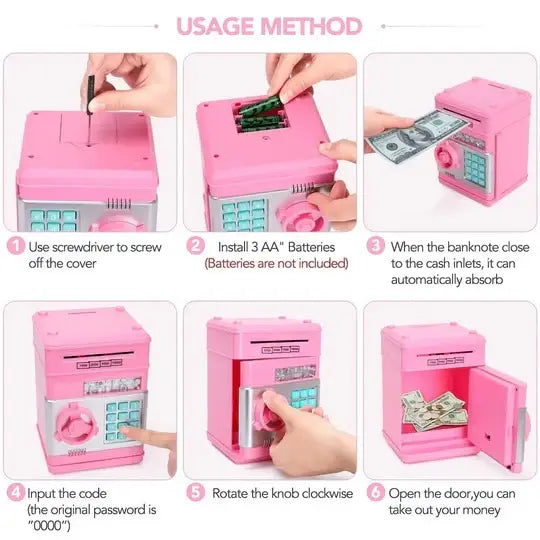 Kids Electronic Piggy Bank with Automated Bill Slot and Dual Lock Security, LED Prompts All Vera Mart