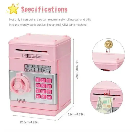 Kids Electronic Piggy Bank with Automated Bill Slot and Dual Lock Security, LED Prompts All Vera Mart