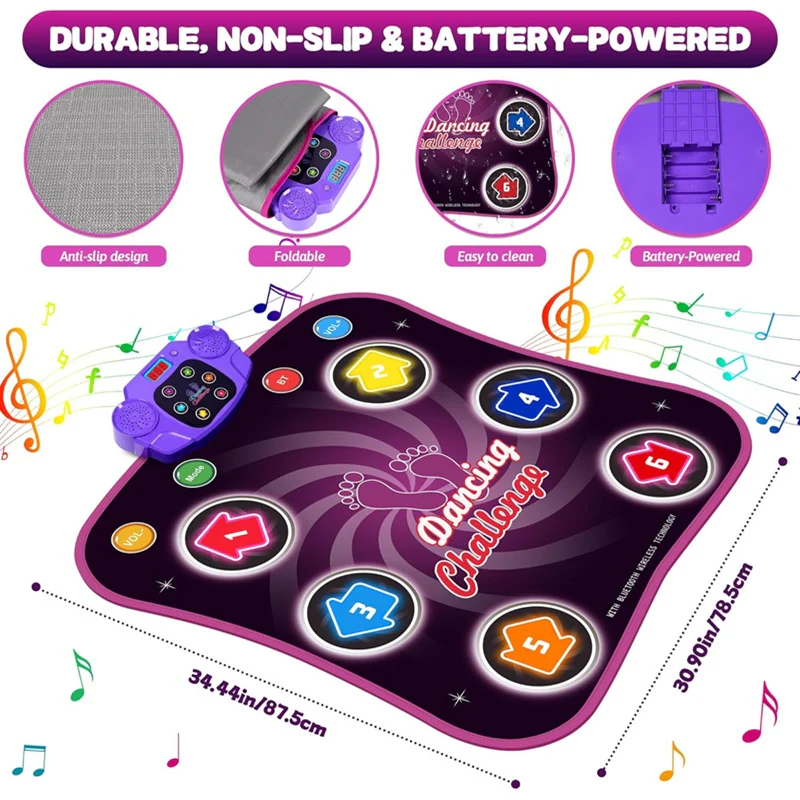 Dance Mat for Kids with Flashing Arrow Lights and Wireless Music Connection All Vera Mart
