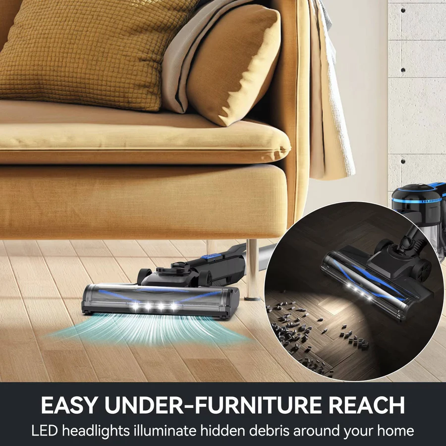Cordless Stick Vacuum with Motorized Brush Head and LED Headlights, 45-Minute Runtime All Vera Mart