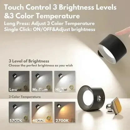 Rechargeable Wall Lamp with Magnetic 360° Swivel and Touch Dimmer, USB-C Charging All Vera Mart