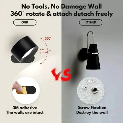 Rechargeable Wall Lamp with Magnetic 360° Swivel and Touch Dimmer, USB-C Charging All Vera Mart