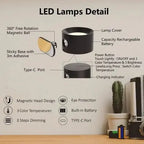 Rechargeable Wall Lamp with Magnetic 360° Swivel and Touch Dimmer, USB-C Charging All Vera Mart