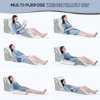 Four Piece Memory Foam Bed Wedge Pillow Set with Hook and Loop Connections and a Washable Plush Cover