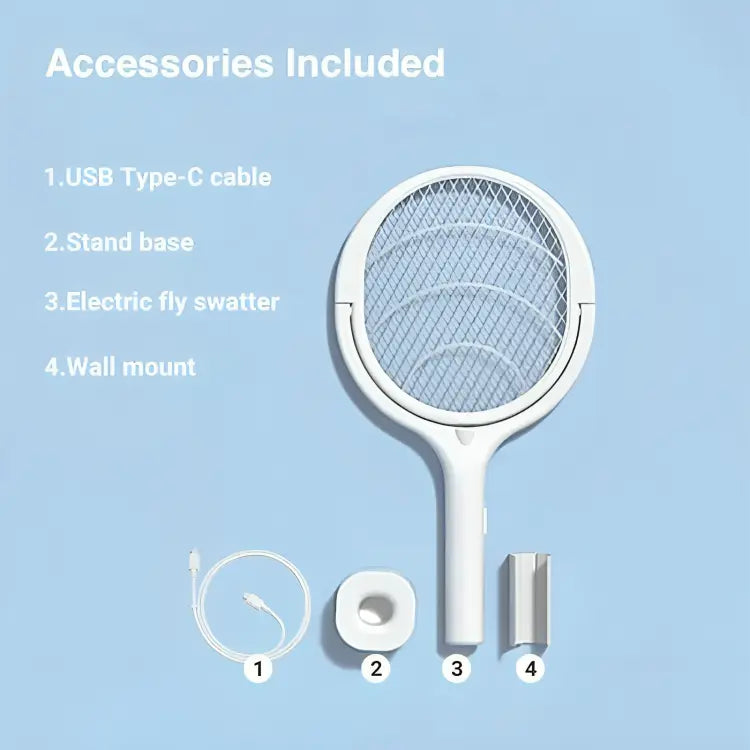 Bug Zapper Racket with Fast USB-C Charging and Adjustable Pivoting Head, Stand Included All Vera Mart