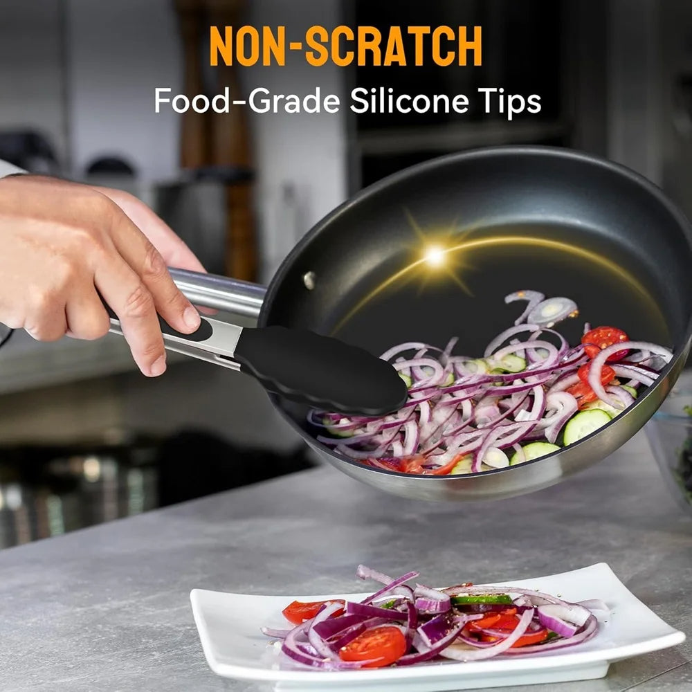 Nonstick Kitchen Tongs Set with Stainless Steel and Heat Resistance, 3-Piece All Vera Mart