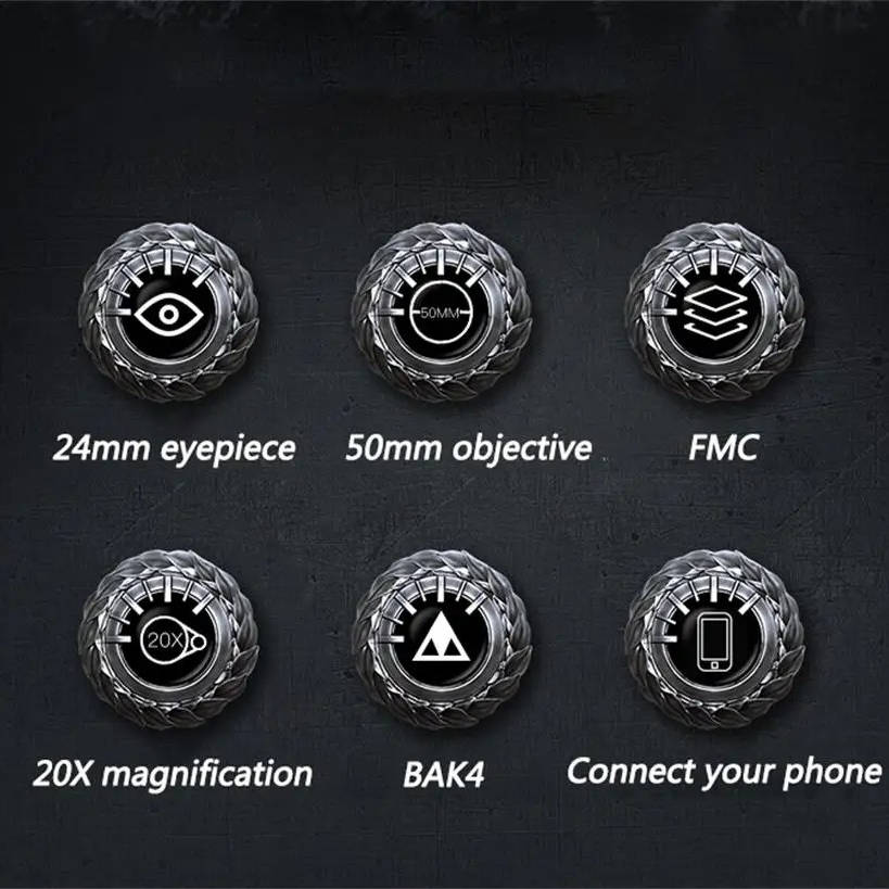 20X Magnification Binoculars with BAK4 Prism and Phone Adapter, IPX4 Waterproof All Vera Mart