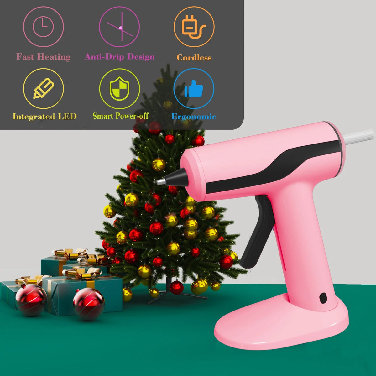 Rechargeable Glue Gun with Magnetic Base and 40 Adhesive Sticks, 60-Minute Runtime All Vera Mart