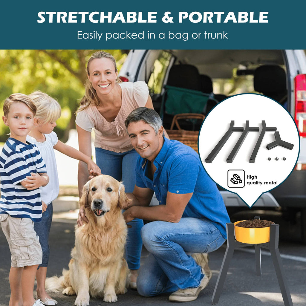 Dog Bowl Stand with Adjustable Width and Foldable Metal Frame, 13.7in Height All Vera Mart