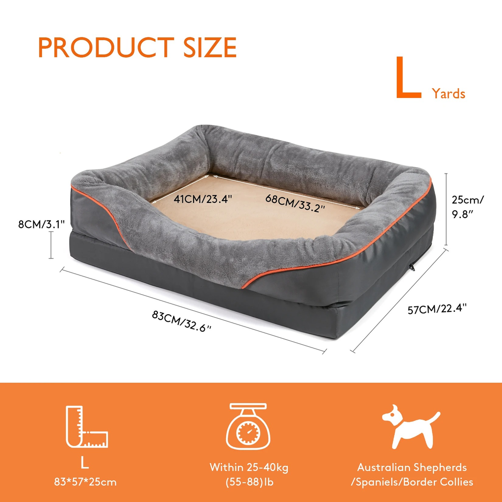 Dog Bed with Orthopedic Foam and Raised Cushioned Walls, Machine Washable All Vera Mart